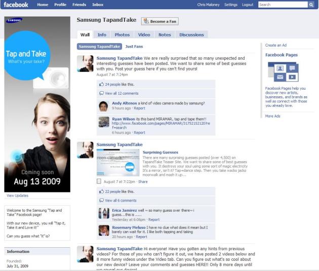 Samsung Tap and Take Facebook Fan Page